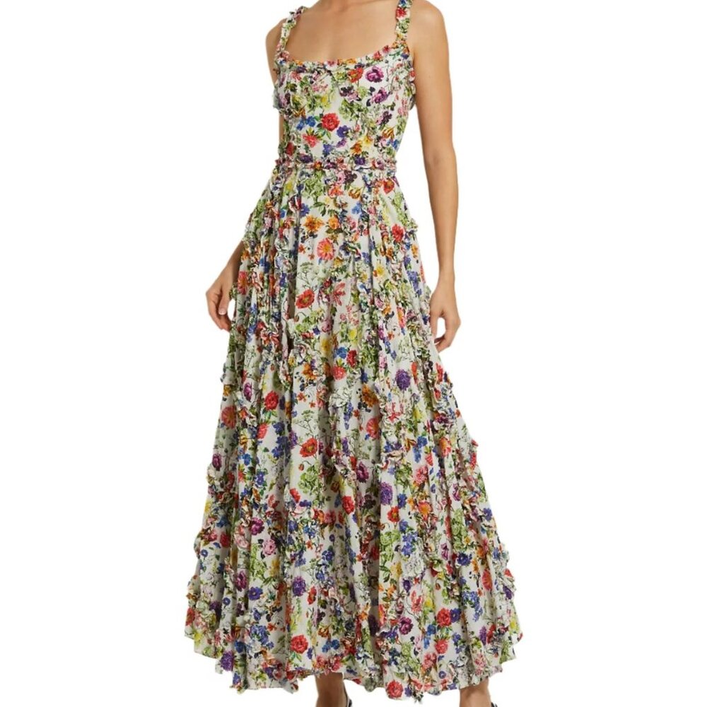 NEW Mac Duggal Ruffle Floral Sweetheart Neck Gown